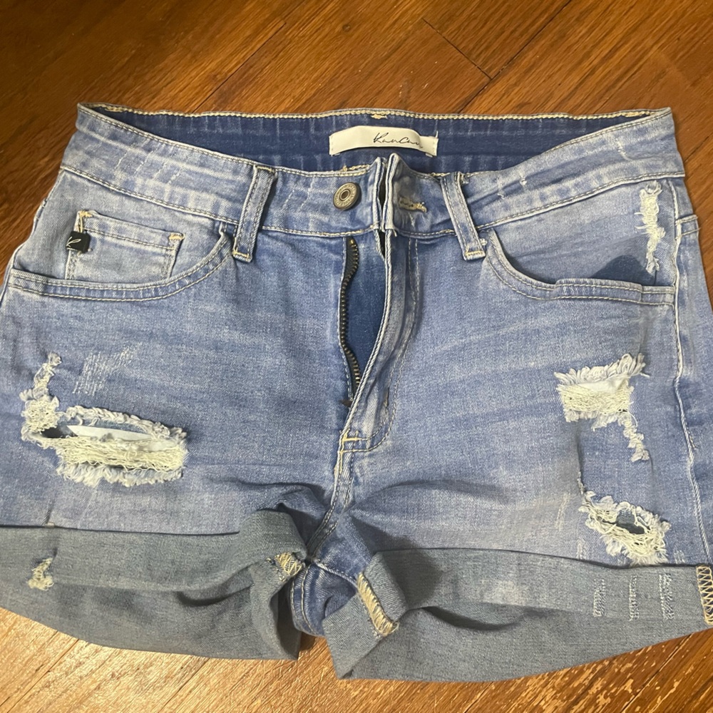 KanCan Bright Blue Distressed Jean Shorts